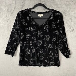 Vintage 90s Whimsigoth Velvet Floral Fitted Top Medium Witchy Gothic Evening‎